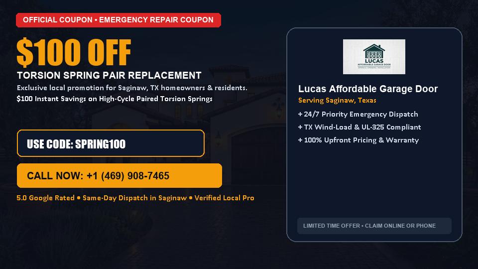 Lucas Affordable Garage Door $100 OFF Dual Torsion Spring Replacement in Saginaw, TX