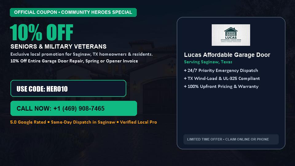 Lucas Affordable Garage Door 10% OFF Seniors & Military Veterans